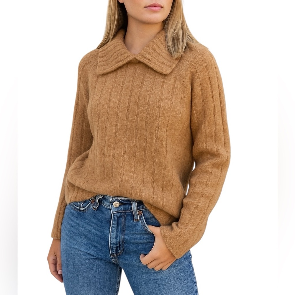 Lita By Ciara Tan Alpaca Wool Blend Collared Ribbed Sweater XXL NWOT